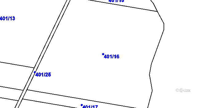 Parcela st. 401/16 v KÚ Unčovice, Katastrální mapa