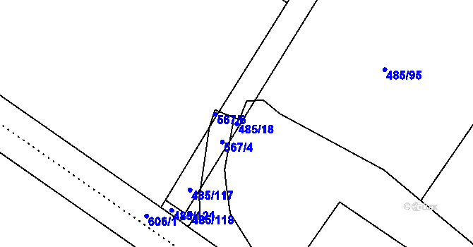 Parcela st. 485/18 v KÚ Unčovice, Katastrální mapa
