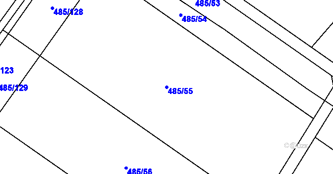 Parcela st. 485/55 v KÚ Unčovice, Katastrální mapa