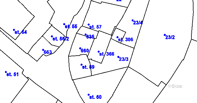 Parcela st. 366 v KÚ Unčovice, Katastrální mapa