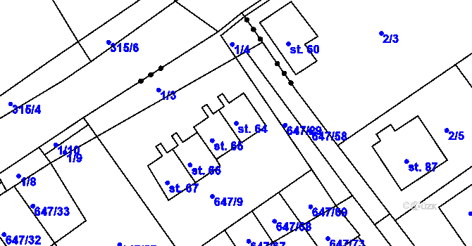 Parcela st. 64 v KÚ Únějovice, Katastrální mapa