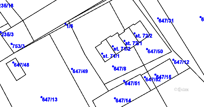 Parcela st. 71/1 v KÚ Únějovice, Katastrální mapa
