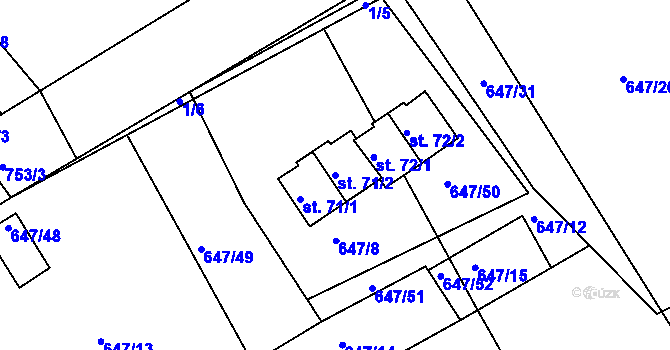 Parcela st. 71/2 v KÚ Únějovice, Katastrální mapa