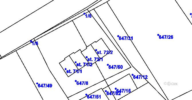 Parcela st. 72/2 v KÚ Únějovice, Katastrální mapa