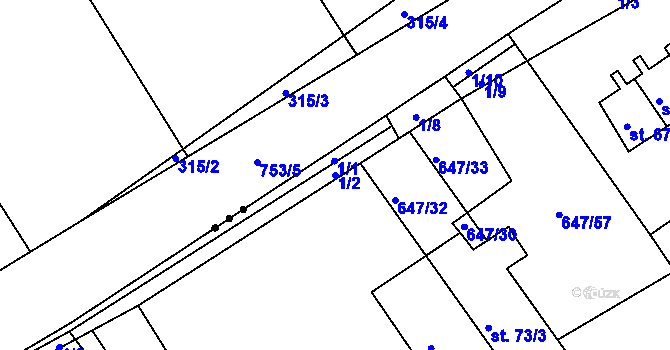 Parcela st. 1/2 v KÚ Únějovice, Katastrální mapa