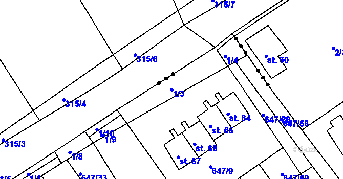 Parcela st. 1/3 v KÚ Únějovice, Katastrální mapa