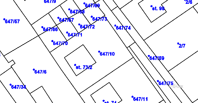 Parcela st. 647/10 v KÚ Únějovice, Katastrální mapa