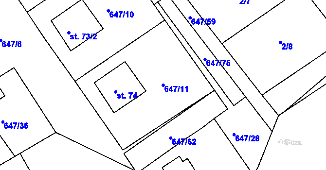 Parcela st. 647/11 v KÚ Únějovice, Katastrální mapa