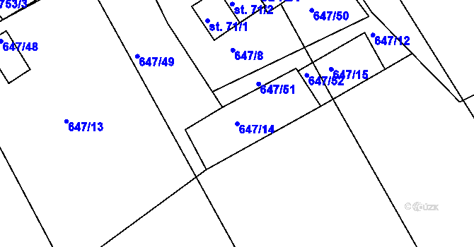 Parcela st. 647/14 v KÚ Únějovice, Katastrální mapa