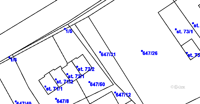 Parcela st. 647/31 v KÚ Únějovice, Katastrální mapa