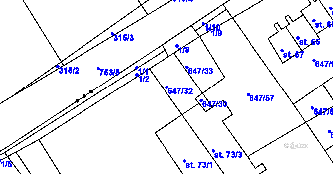 Parcela st. 647/32 v KÚ Únějovice, Katastrální mapa