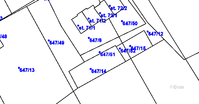 Parcela st. 647/51 v KÚ Únějovice, Katastrální mapa