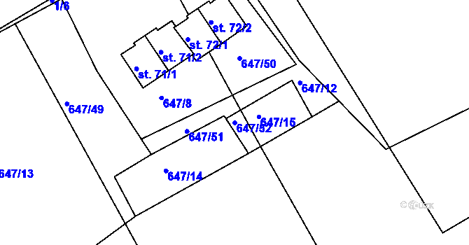 Parcela st. 647/52 v KÚ Únějovice, Katastrální mapa