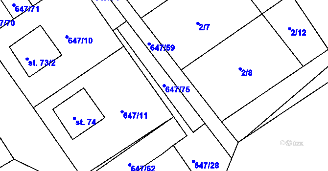 Parcela st. 647/75 v KÚ Únějovice, Katastrální mapa