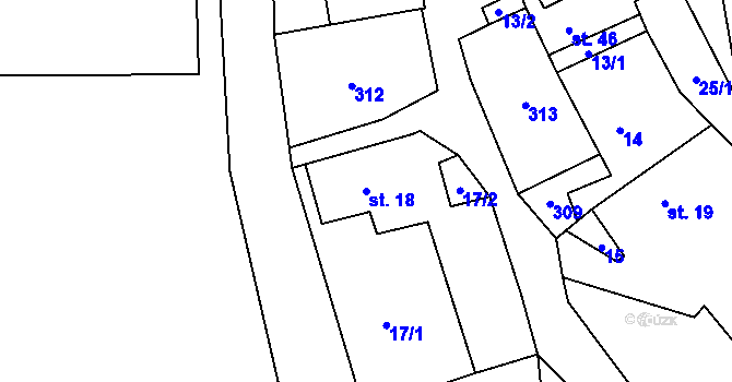 Parcela st. 18 v KÚ Čbán, Katastrální mapa
