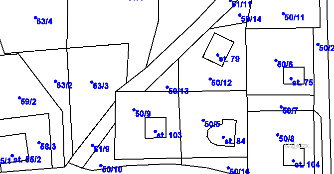 Parcela st. 50/13 v KÚ Čbán, Katastrální mapa
