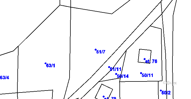 Parcela st. 51/7 v KÚ Čbán, Katastrální mapa
