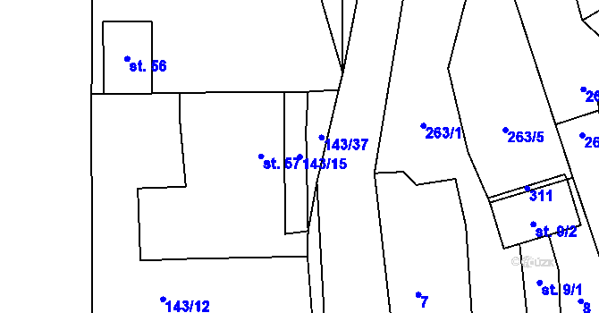 Parcela st. 143/15 v KÚ Čbán, Katastrální mapa