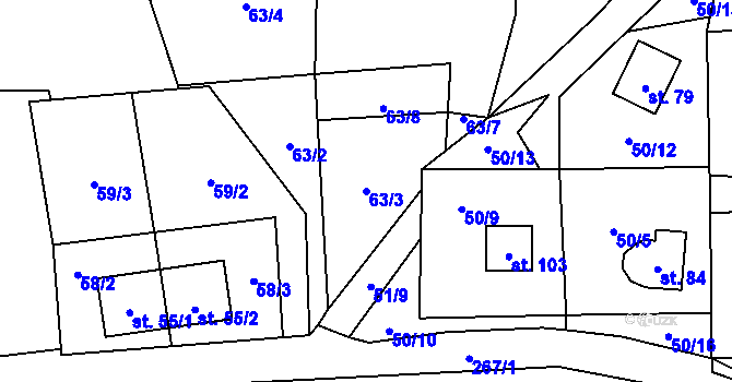 Parcela st. 63/3 v KÚ Čbán, Katastrální mapa
