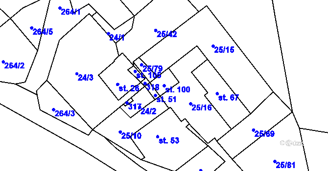 Parcela st. 100 v KÚ Čbán, Katastrální mapa