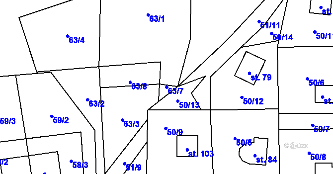 Parcela st. 63/7 v KÚ Čbán, Katastrální mapa