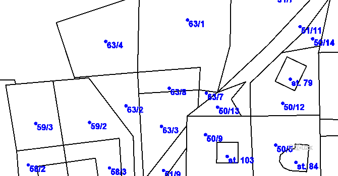 Parcela st. 63/8 v KÚ Čbán, Katastrální mapa