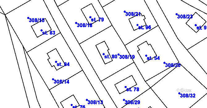 Parcela st. 80 v KÚ Podmokly u Úněšova, Katastrální mapa