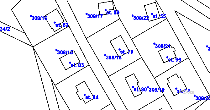 Parcela st. 308/18 v KÚ Podmokly u Úněšova, Katastrální mapa