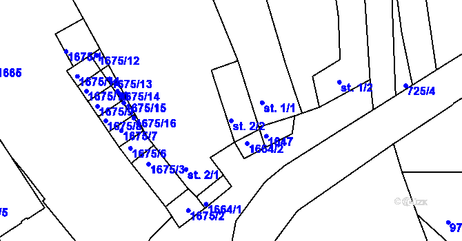 Parcela st. 2/2 v KÚ Úněšov, Katastrální mapa