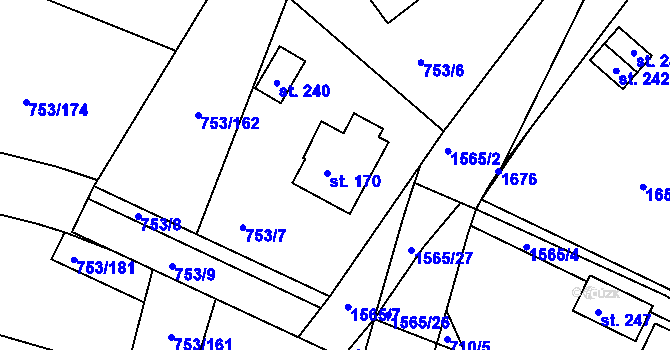 Parcela st. 170 v KÚ Úněšov, Katastrální mapa