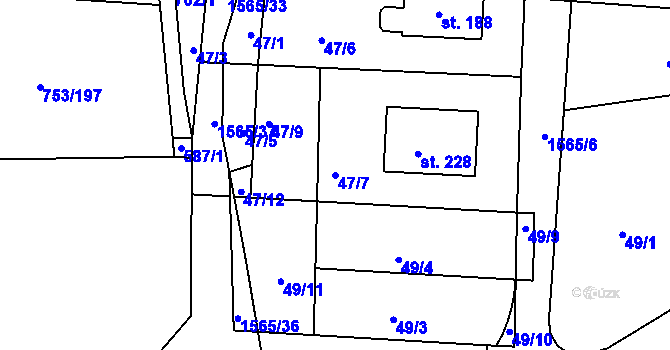 Parcela st. 47/7 v KÚ Úněšov, Katastrální mapa