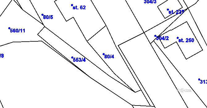 Parcela st. 80/4 v KÚ Úněšov, Katastrální mapa