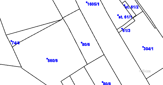 Parcela st. 80/6 v KÚ Úněšov, Katastrální mapa