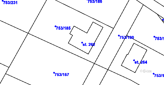 Parcela st. 262 v KÚ Úněšov, Katastrální mapa