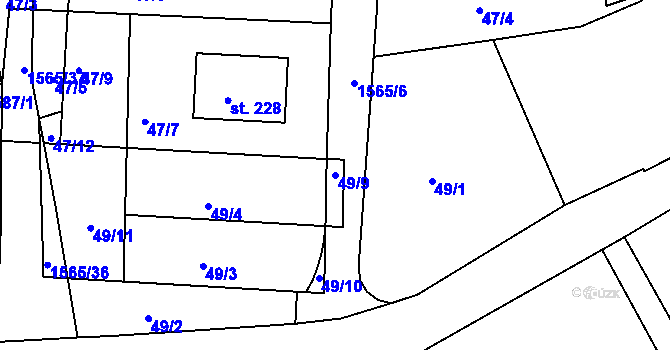 Parcela st. 49/9 v KÚ Úněšov, Katastrální mapa