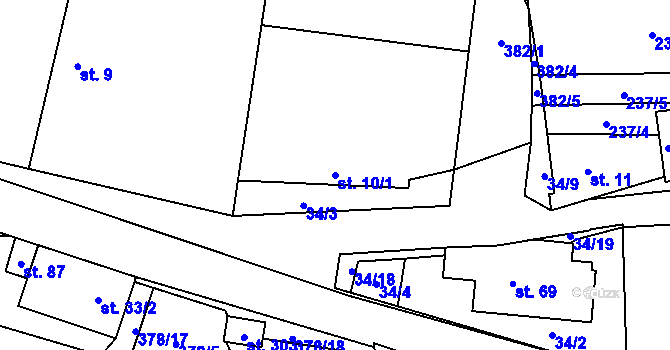 Parcela st. 10 v KÚ Únětice u Prahy, Katastrální mapa