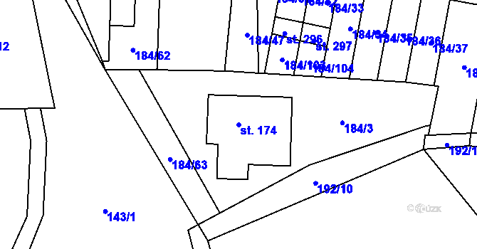 Parcela st. 174 v KÚ Únětice u Prahy, Katastrální mapa
