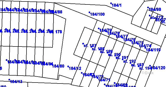 Parcela st. 187 v KÚ Únětice u Prahy, Katastrální mapa