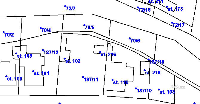Parcela st. 216 v KÚ Únětice u Prahy, Katastrální mapa