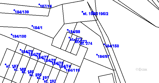 Parcela st. 274 v KÚ Únětice u Prahy, Katastrální mapa