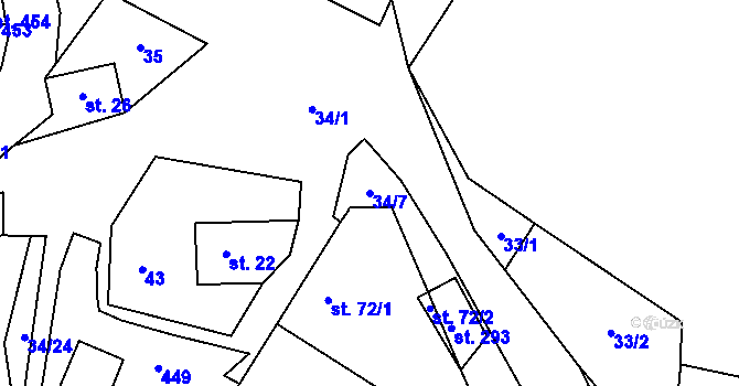 Parcela st. 34/7 v KÚ Únětice u Prahy, Katastrální mapa