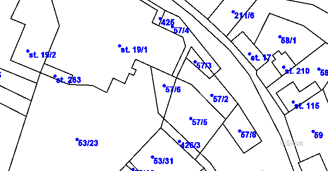Parcela st. 57/6 v KÚ Únětice u Prahy, Katastrální mapa