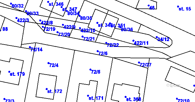 Parcela st. 72/6 v KÚ Únětice u Prahy, Katastrální mapa