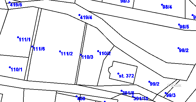 Parcela st. 110/2 v KÚ Únětice u Prahy, Katastrální mapa