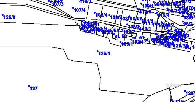 Parcela st. 126/1 v KÚ Únětice u Prahy, Katastrální mapa
