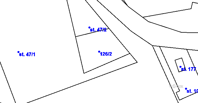 Parcela st. 126/2 v KÚ Únětice u Prahy, Katastrální mapa