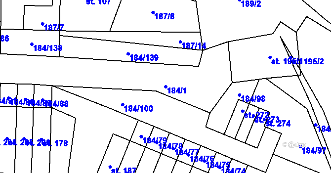Parcela st. 184/1 v KÚ Únětice u Prahy, Katastrální mapa