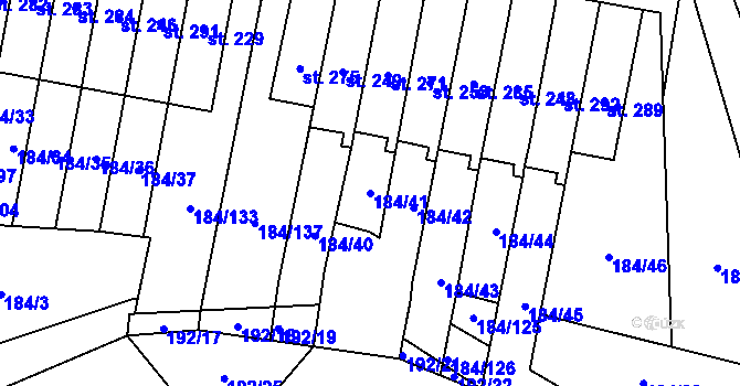 Parcela st. 184/41 v KÚ Únětice u Prahy, Katastrální mapa