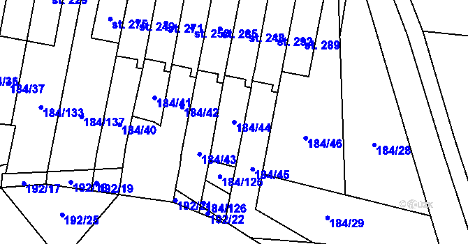 Parcela st. 184/44 v KÚ Únětice u Prahy, Katastrální mapa