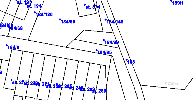 Parcela st. 184/95 v KÚ Únětice u Prahy, Katastrální mapa